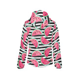 Watercolor paint textured watermelon pieces Women's Padded Hooded Jacket