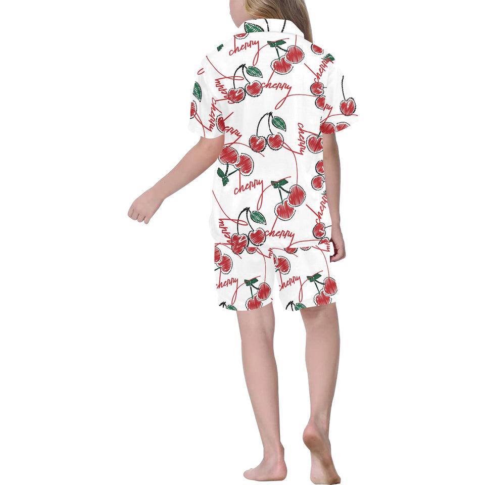 Hand drawn cherry pattern Kids' Boys' Girls' V-Neck Short Pajama Set