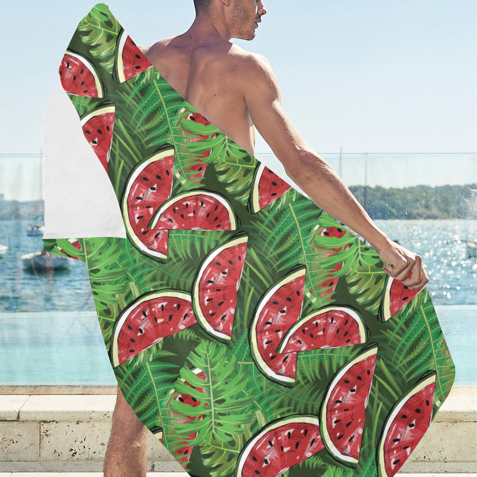 Watermelons tropical palm leaves pattern backgroun Beach Towel