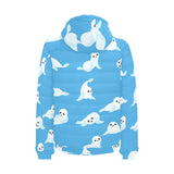 Cute sea lion seal pattern background Men's Padded Hooded Jacket