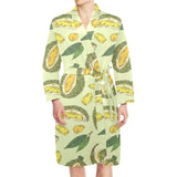 Durian leaves pattern background Men's Long Sleeve Belted Night Robe