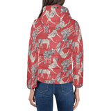 Zebra abstract red background Women's Padded Hooded Jacket