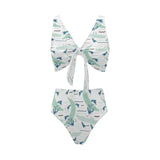 Crocodile diver pattern Chest Bowknot High Waisted Bikini Swimsuit