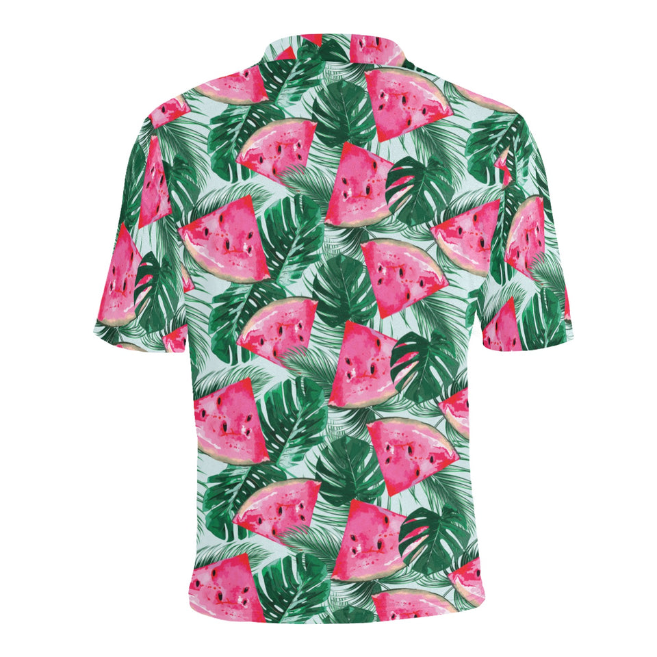 Watermelons tropical palm leaves pattern Men's All Over Print Polo Shirt