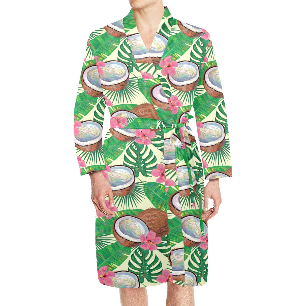 Coconut Pattern Print Design 01 Men's Long Sleeve Belted Night Robe