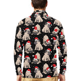 Christmas Pugs Santa_s red cap pattern Men's Long Sleeve Polo Shirt