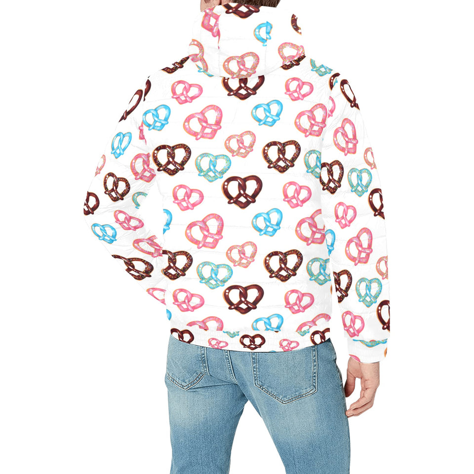 Pretzels Pattern Print Design 04 Men's Padded Hooded Jacket