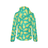 Pineapples pattern green background Women's Padded Hooded Jacket