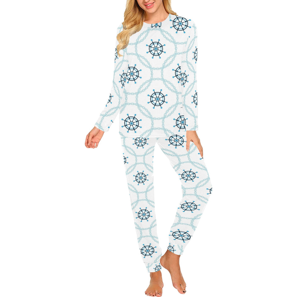 nautical steering wheel chain Women's All Over Print Pajama Set