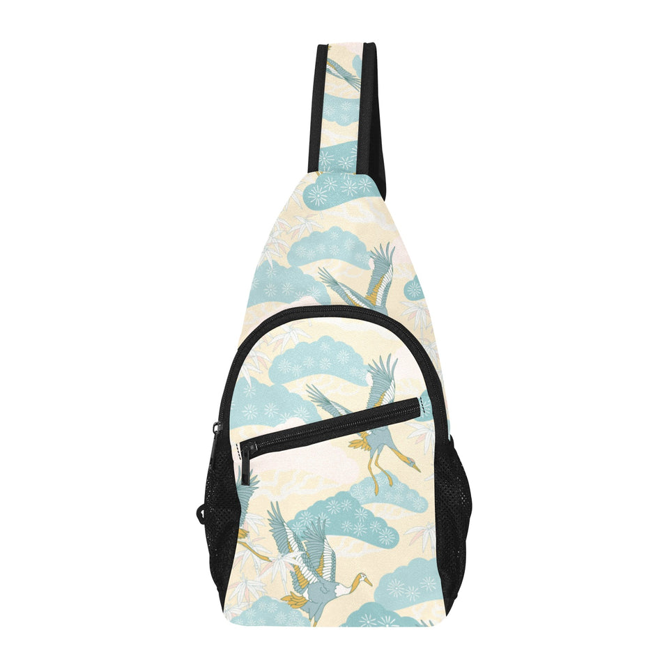 Bonsai bamboo stork japanese pattern cream theme All Over Print Chest Bag