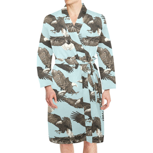Eagle Pattern Print Design 01 Men's Long Sleeve Belted Night Robe