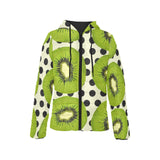 kiwi black dot background Women's Padded Hooded Jacket
