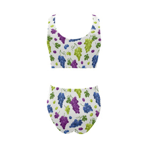 Grape pattern Chest Bowknot High Waisted Bikini Swimsuit
