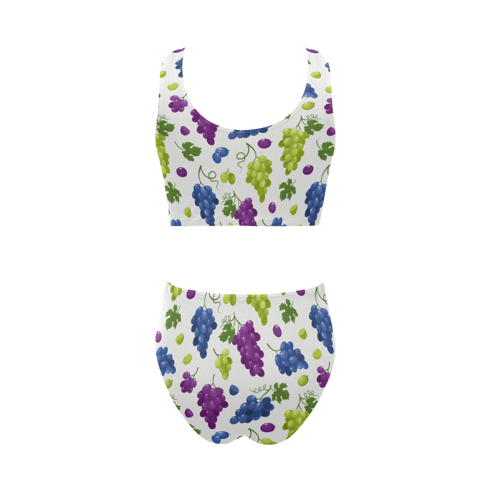 Grape pattern Chest Bowknot High Waisted Bikini Swimsuit