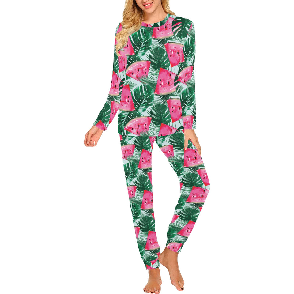 Watermelons tropical palm leaves pattern Women's All Over Print Pajama Set