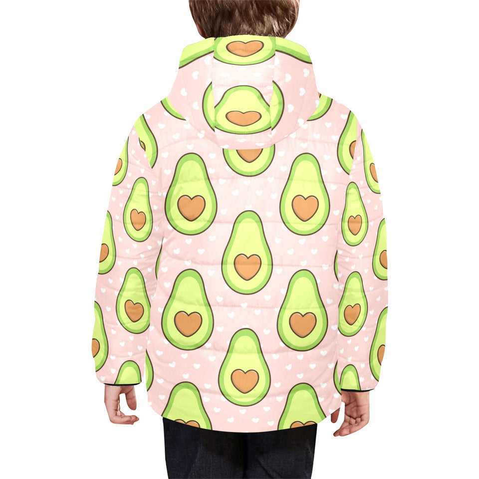 Avocado heart pink background Kids' Boys' Girls' Padded Hooded Jacket