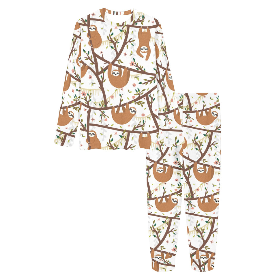 Sloths hanging on the tree pattern Women's All Over Print Pajama Set