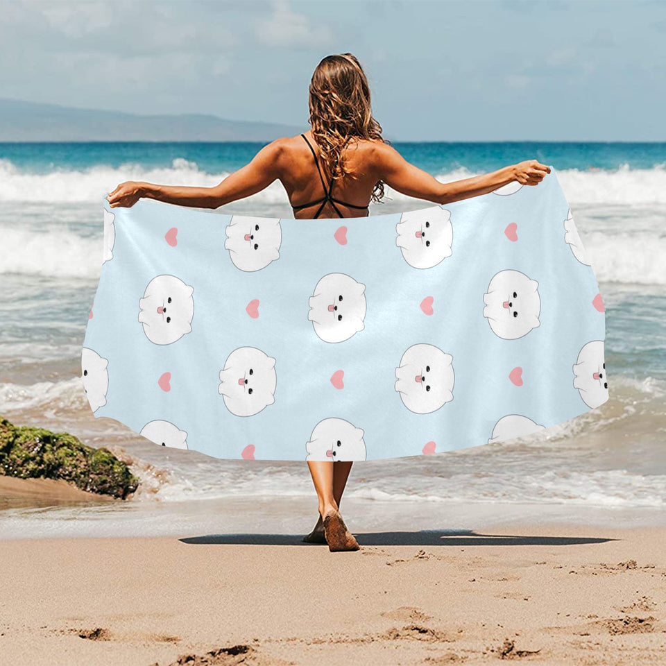 White cute pomeranian pattern Beach Towel
