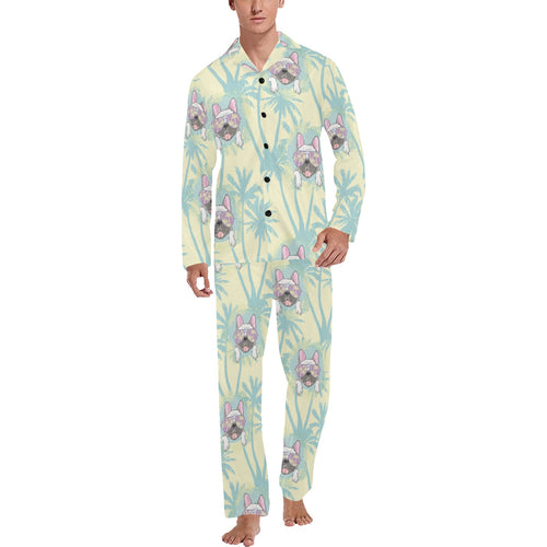 French bulldog hawaii blackground Men's Long Pajama Set