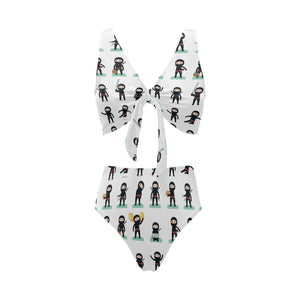Cute ninja katana sword pattern Chest Bowknot High Waisted Bikini Swimsuit