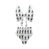 Cute ninja katana sword pattern Chest Bowknot High Waisted Bikini Swimsuit