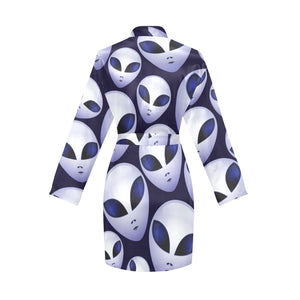 Alien Pattern Print Design 01 Women's Long Sleeve Belted Night Robe
