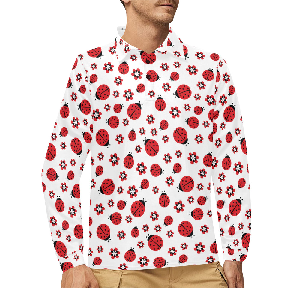Ladybug Pattern Print Design 04 Men's Long Sleeve Polo Shirt