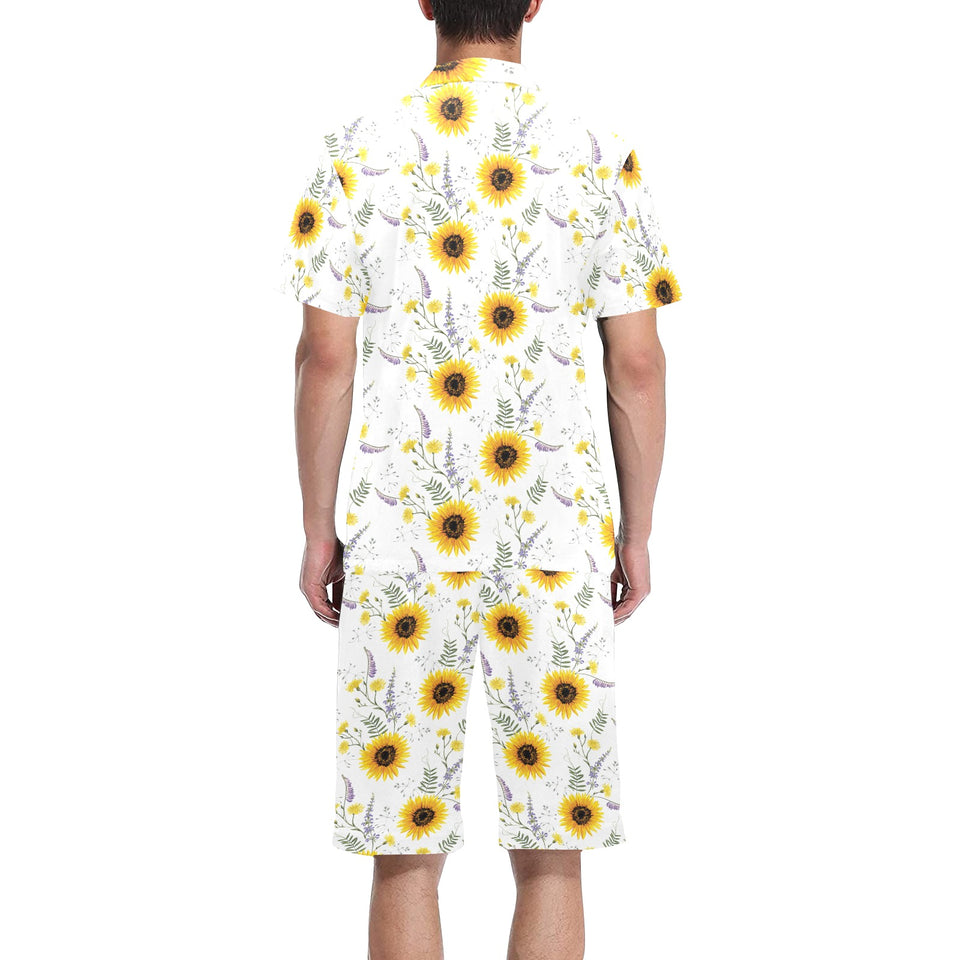 beautiful sunflowers pattern Men's V-Neck Short Pajama Set