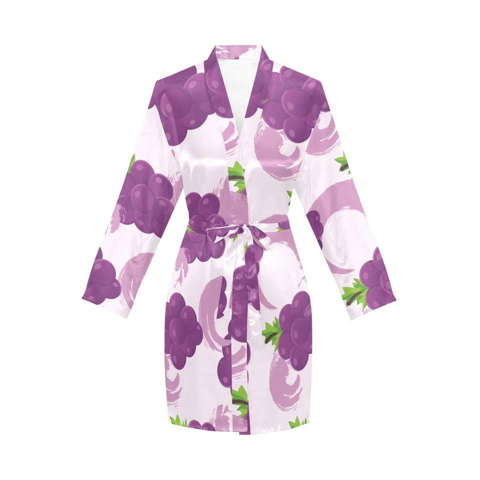 Cute Grape pattern Women's Long Sleeve Belted Night Robe