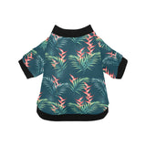 heliconia flowers, palm and monstera leaves on bla All Over Print Pet Dog Round Neck Fuzzy Shirt