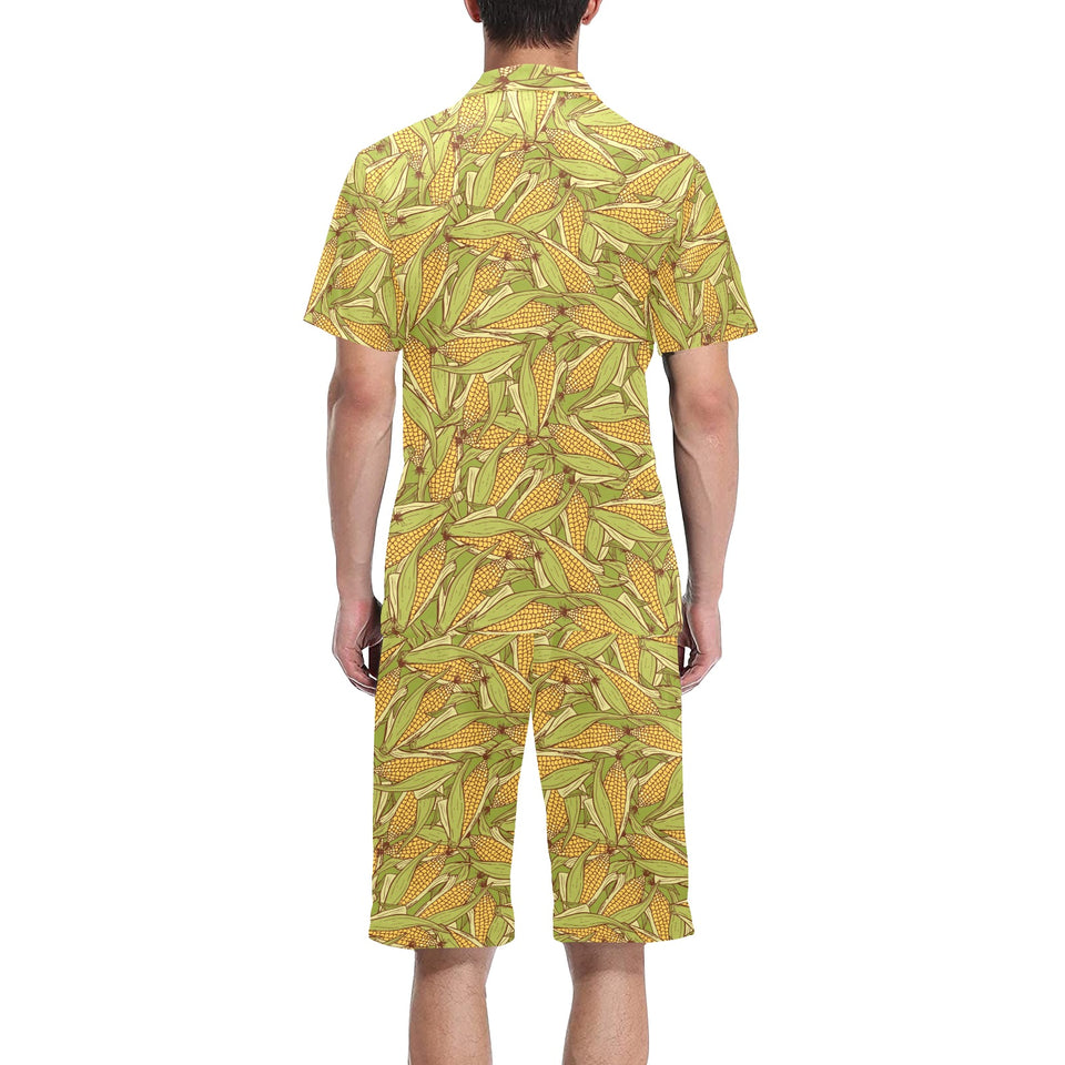 Corn Pattern Print Design 01 Men's V-Neck Short Pajama Set