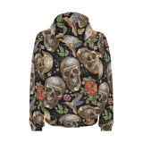 Skull rose humming bird flower pattern Men's Padded Hooded Jacket