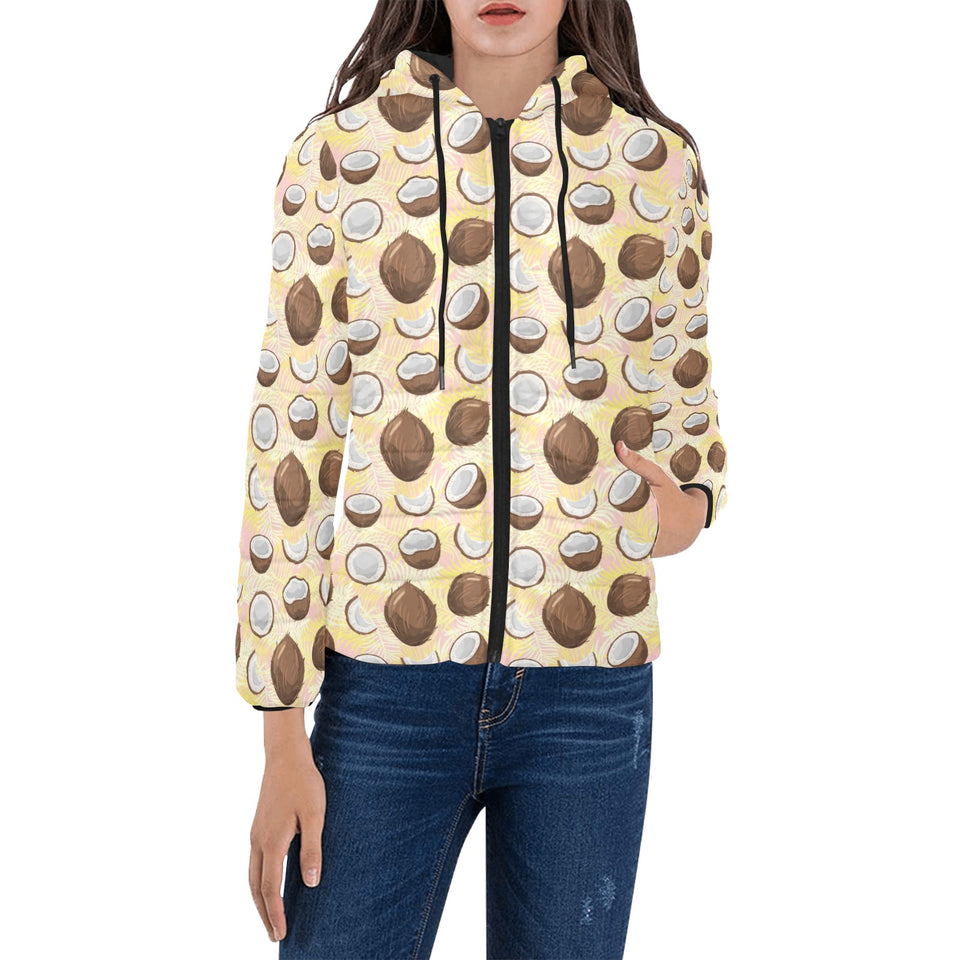 Coconut Pattern Print Design 05 Women's Padded Hooded Jacket