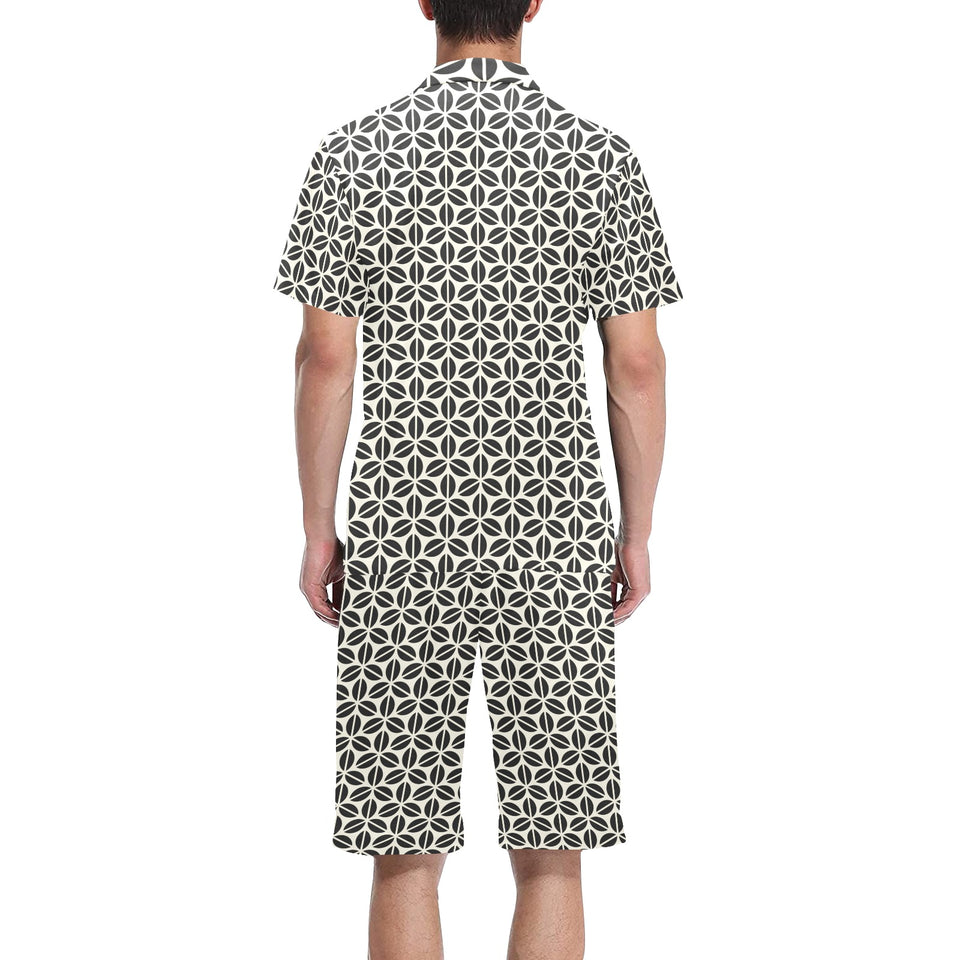 Coffee bean abstract modern pattern Men's V-Neck Short Pajama Set