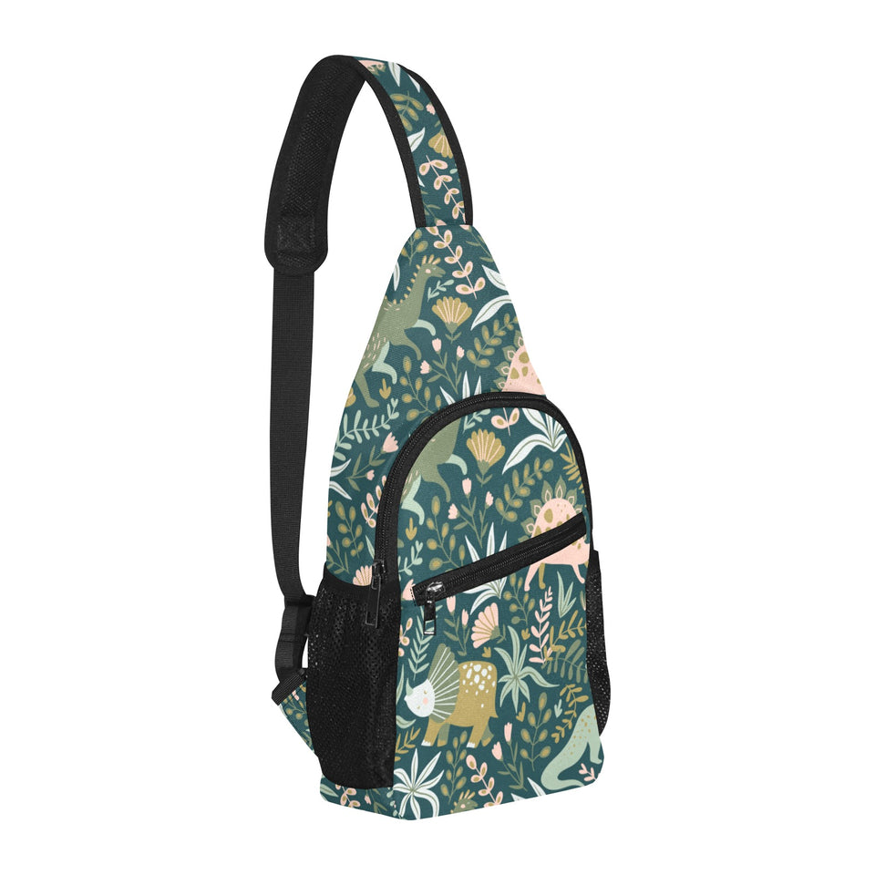 dinosaurs tropical leaves flower pattern All Over Print Chest Bag