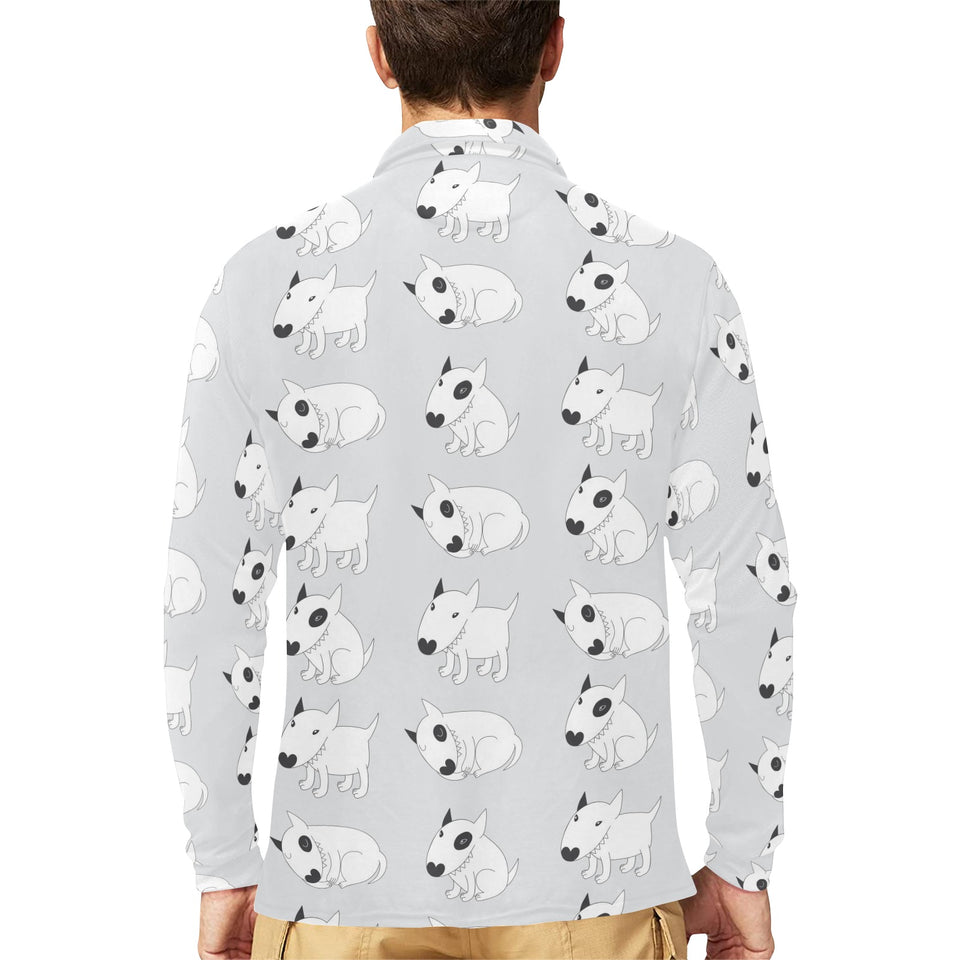 Bull Terrier Pattern Print Design 01 Men's Long Sleeve Polo Shirt