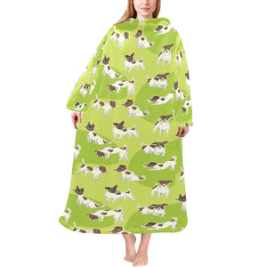 Jack Russel Pattern Print Design 01 Blanket Robe with Sleeves