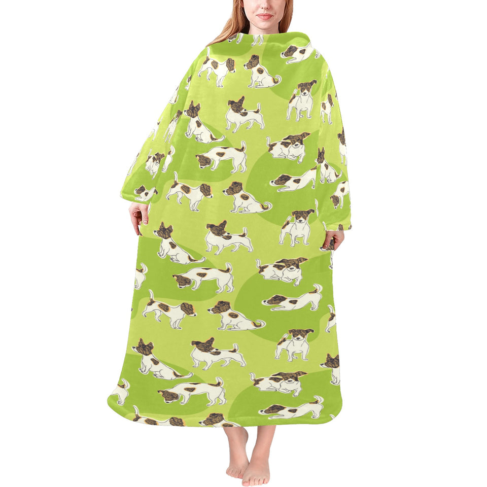 Jack Russel Pattern Print Design 01 Blanket Robe with Sleeves