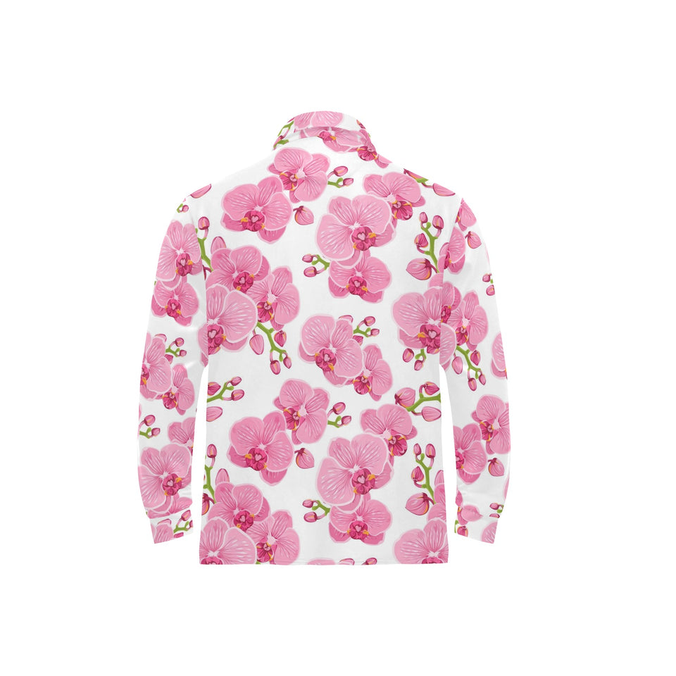 pink purple orchid pattern background Men's Long Sleeve Polo Shirt