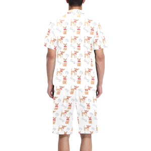 Chihuahua bone paw pattern Men's V-Neck Short Pajama Set