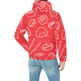 sushi pattern red background Men's Padded Hooded Jacket