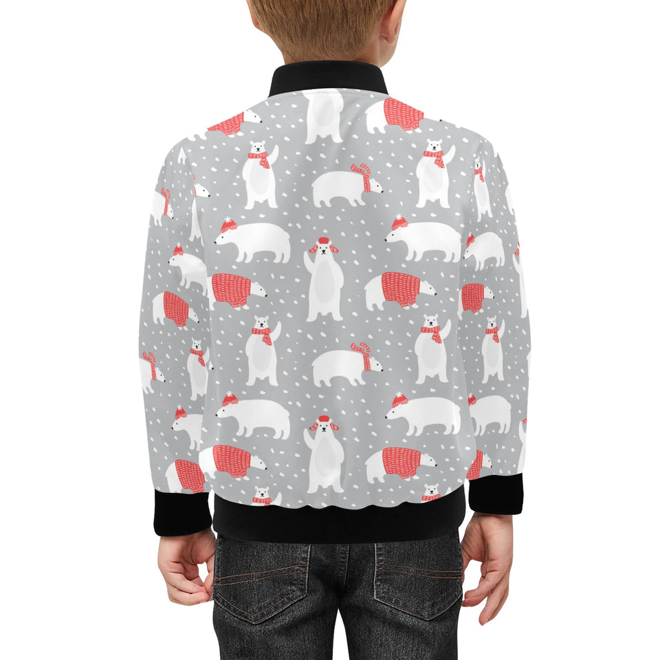 Cute polar bear christmas snow pattern Kids' Boys' Girls' Bomber Jacket