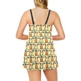English Bulldog Pattern Print Design 02 Chest Sexy Pleated Two Piece Swim Dress