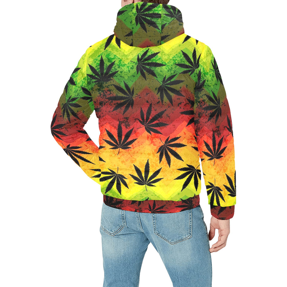 Canabis Marijuana Weed Pattern Print Design 03 Men's Padded Hooded Jacket