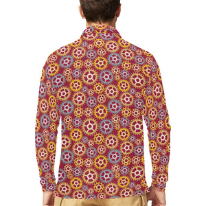 Gear Pattern Print Design 04 Men's Long Sleeve Polo Shirt