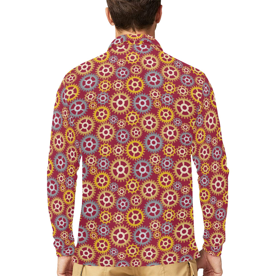 Gear Pattern Print Design 04 Men's Long Sleeve Polo Shirt