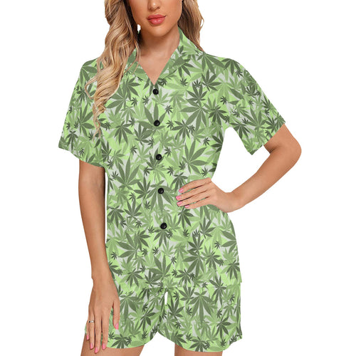 Canabis Marijuana Weed Pattern Print Design 01 Women's V-Neck Short Pajama Set