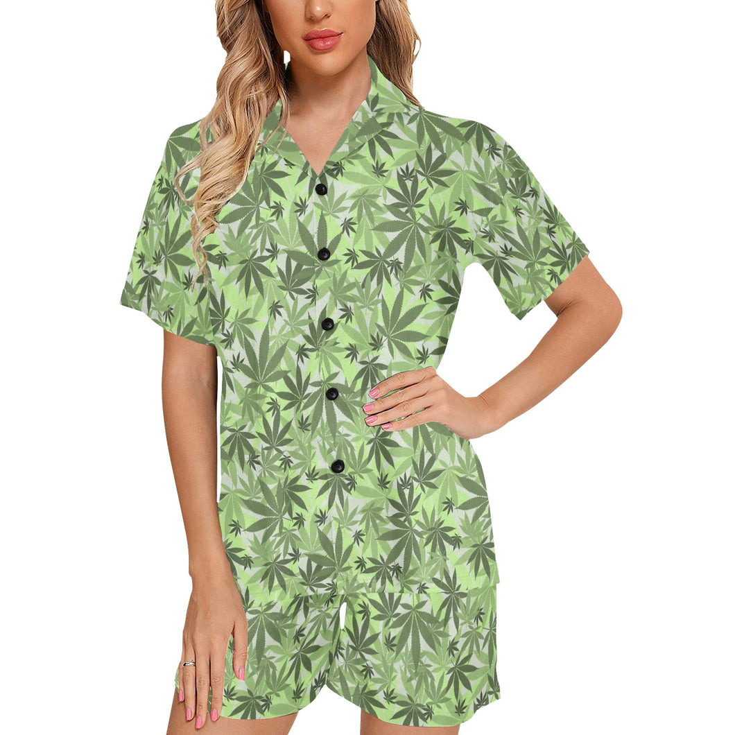 Canabis Marijuana Weed Pattern Print Design 01 Women's V-Neck Short Pajama Set