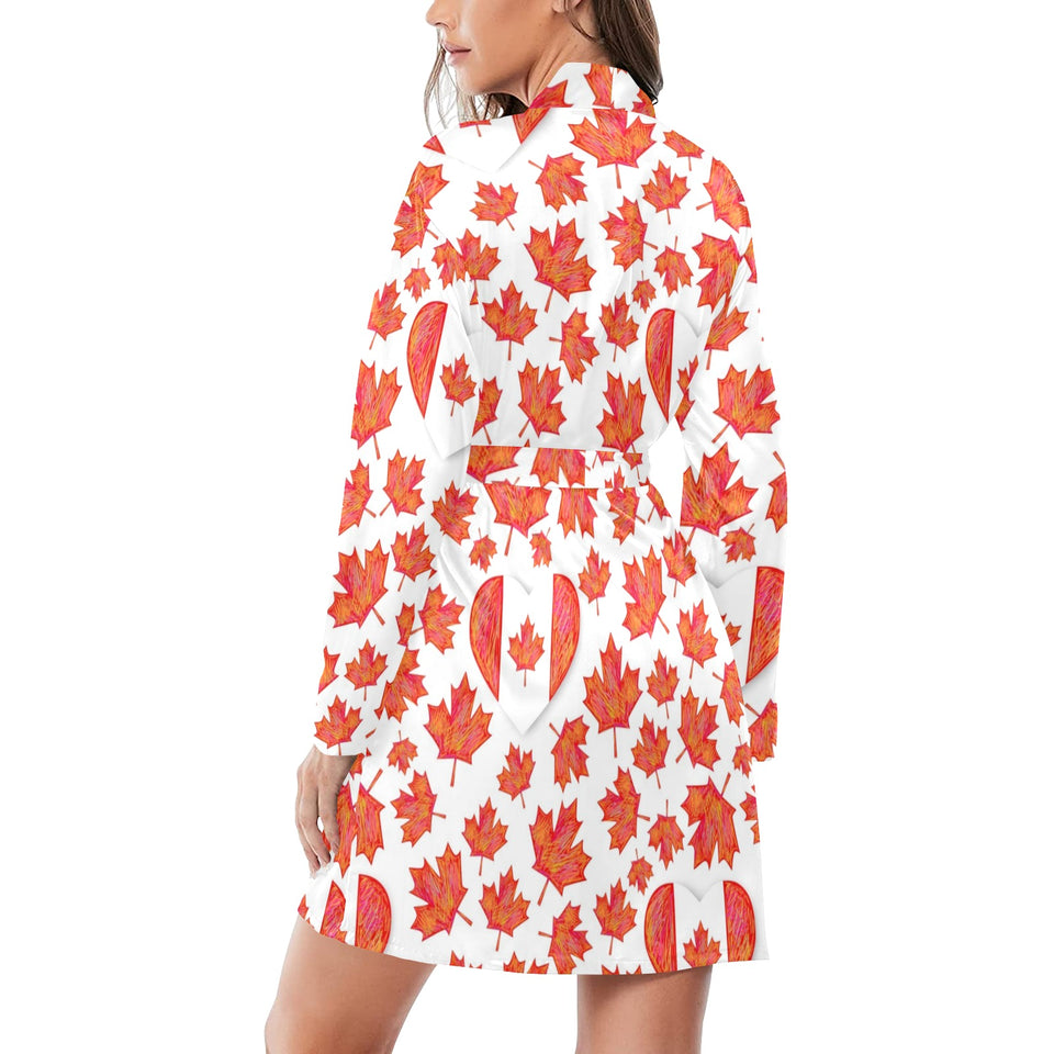Canada Pattern Print Design 02 Women's Long Sleeve Belted Night Robe