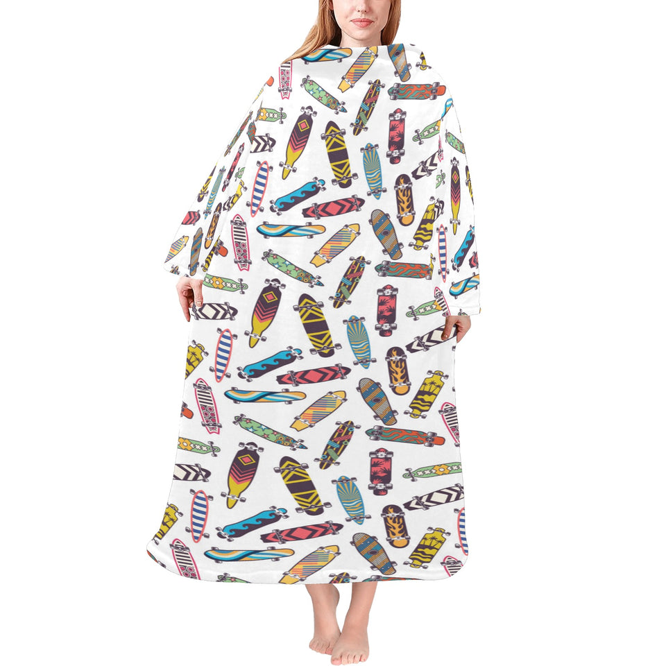 Skate Board Pattern Print Design 05 Blanket Robe with Sleeves